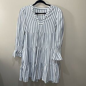 Eliza J Blue and White Striped Long Sleeve Dress